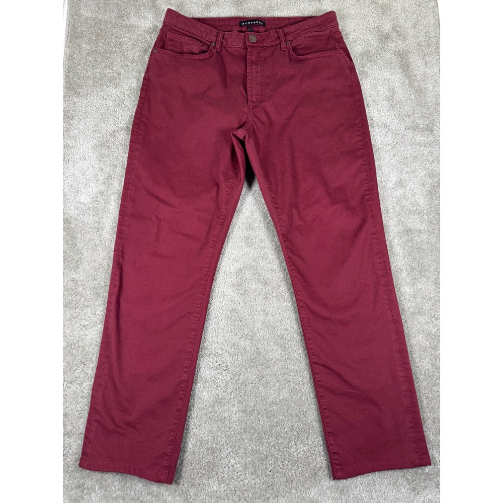 Monfrere Mens Burgundy Japanese Denim Slim Straight Leg Pants Size 34 Wine Red